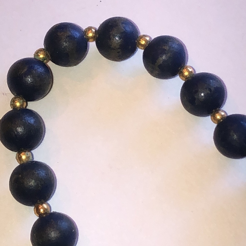 Vintage Navy Beaded Boho Necklace with Gold Tone Accents - Picture 4 of 6
